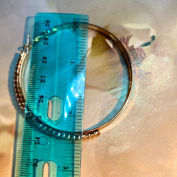 Gold Plated Rhinestone Hoop Earrings - Picture 4 of 4